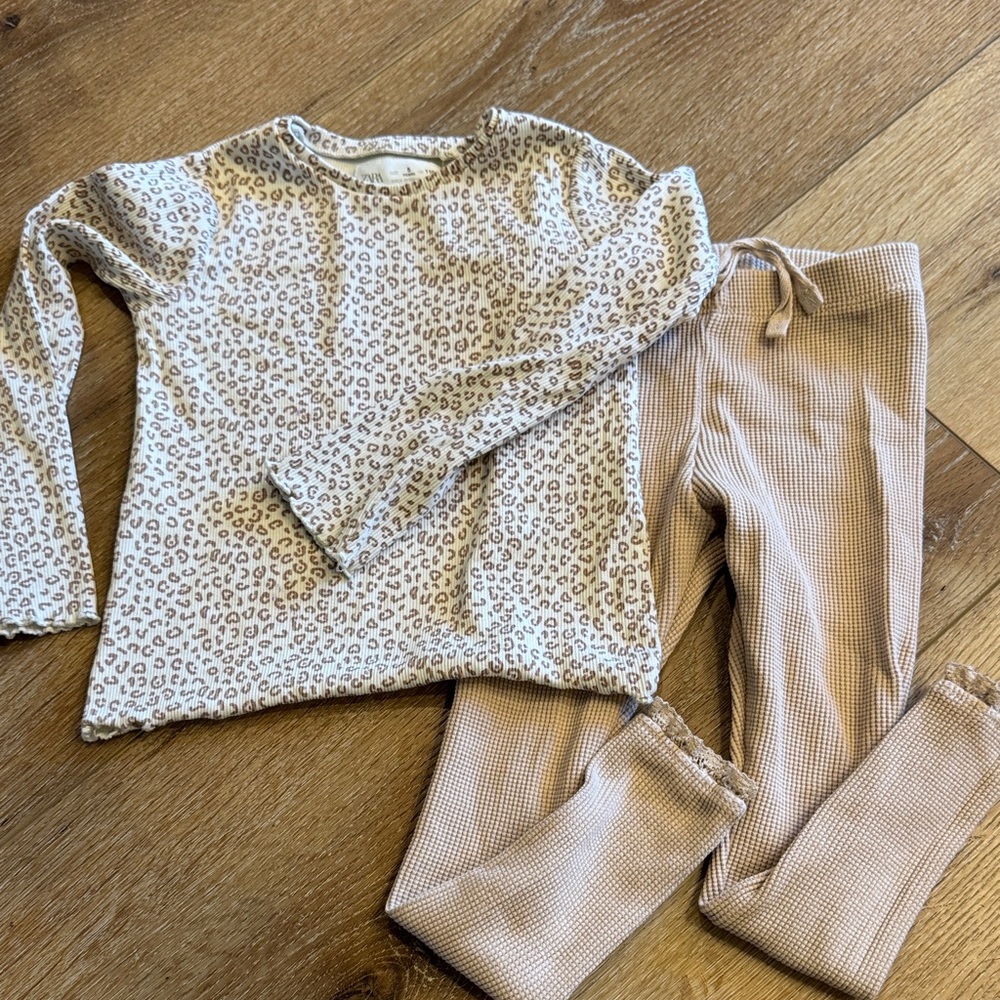Zara Leopard Print Top and Checkered Pants Set